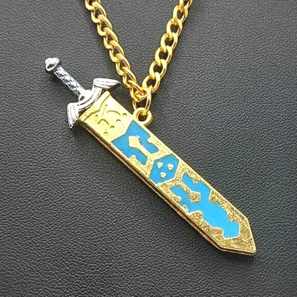 Stainless Gold Silver Legend of Zelda Master Sword BOTW Necklace Gamer Gift Set - Picture 5 of 7